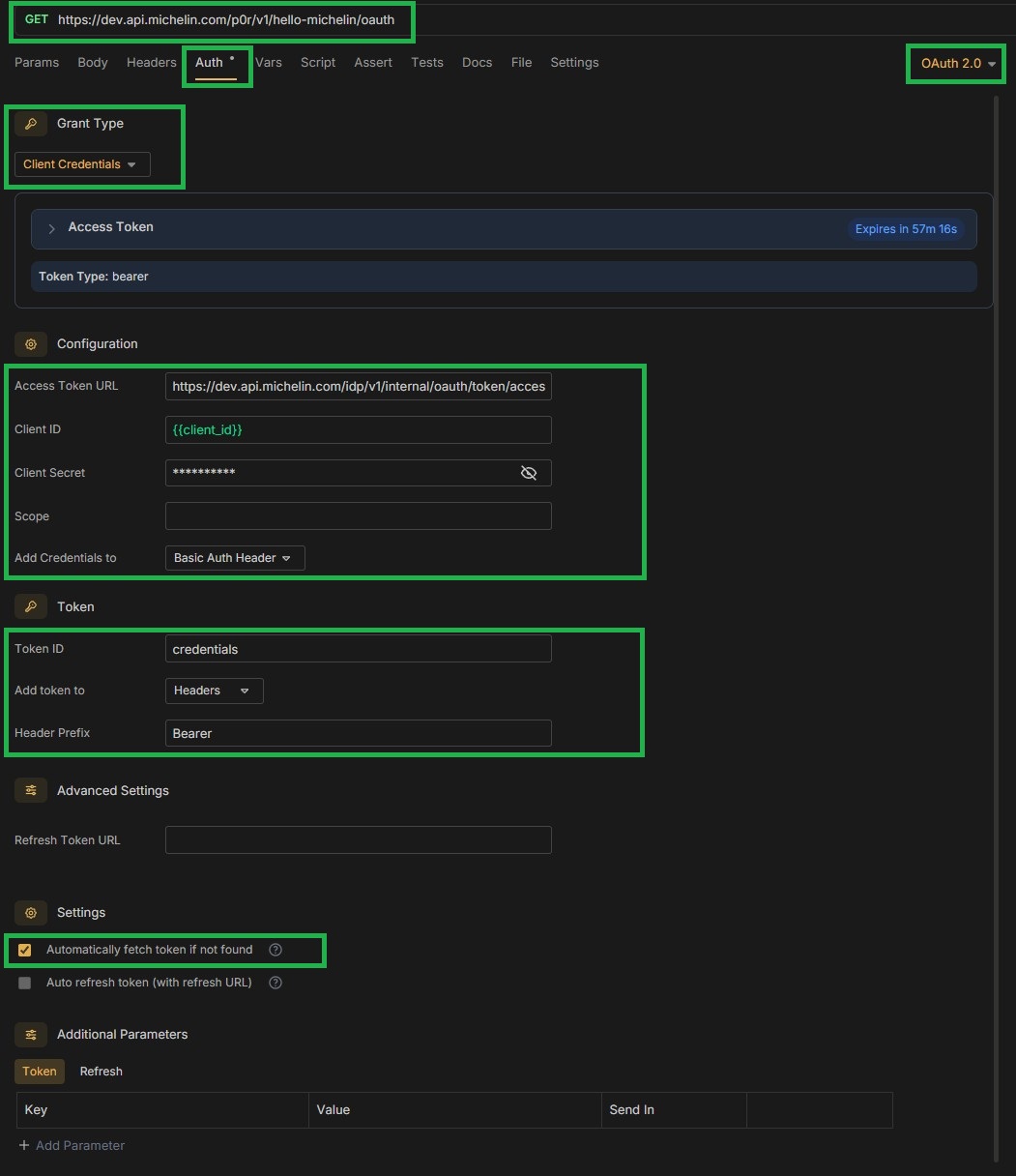OAuth call to Hello Michelin API